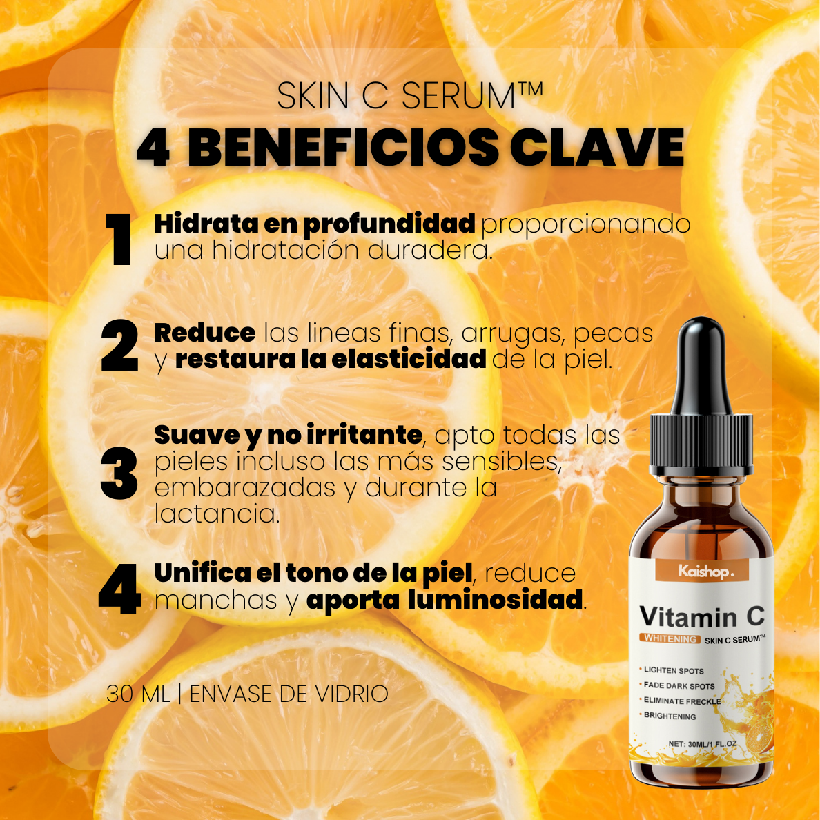 SERUM CONCENTRADO de VITAMINA C. COLÁGENO y ÁCIDO HIALURÓNICO - SKIN C SERUM™ (1 + 2 GRATIS)